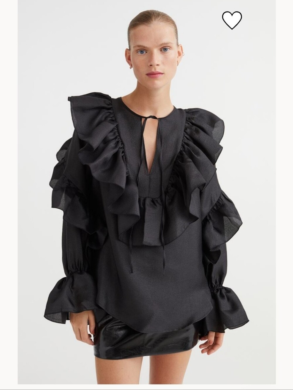 Exquisite H&M Black Ruffle-Detail Long Sleeve Top ASO Lombard & Fifth M